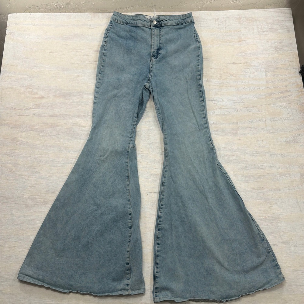 Free People Jeans Just Float On Flare 30 High Rise Bell Bottom Light Wash Blue